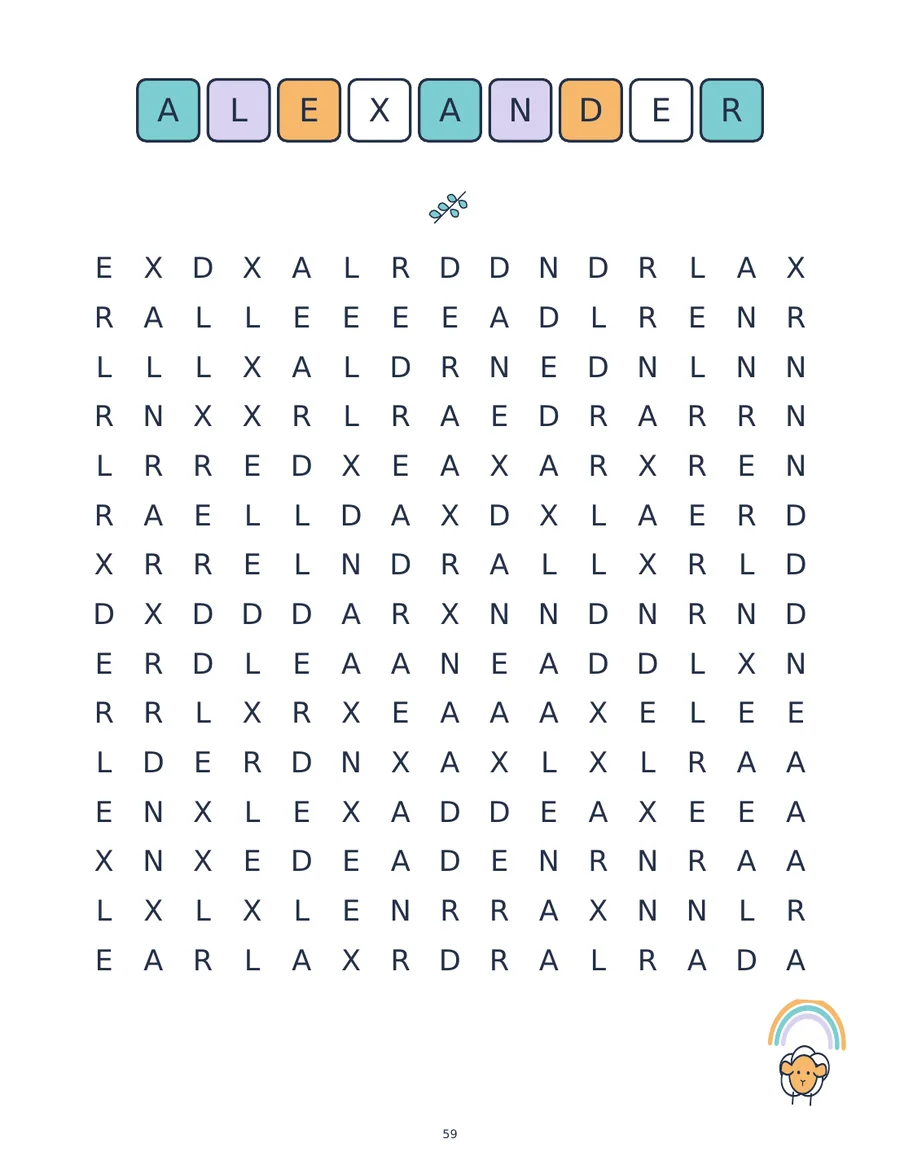 Alexander word search puzzle page
