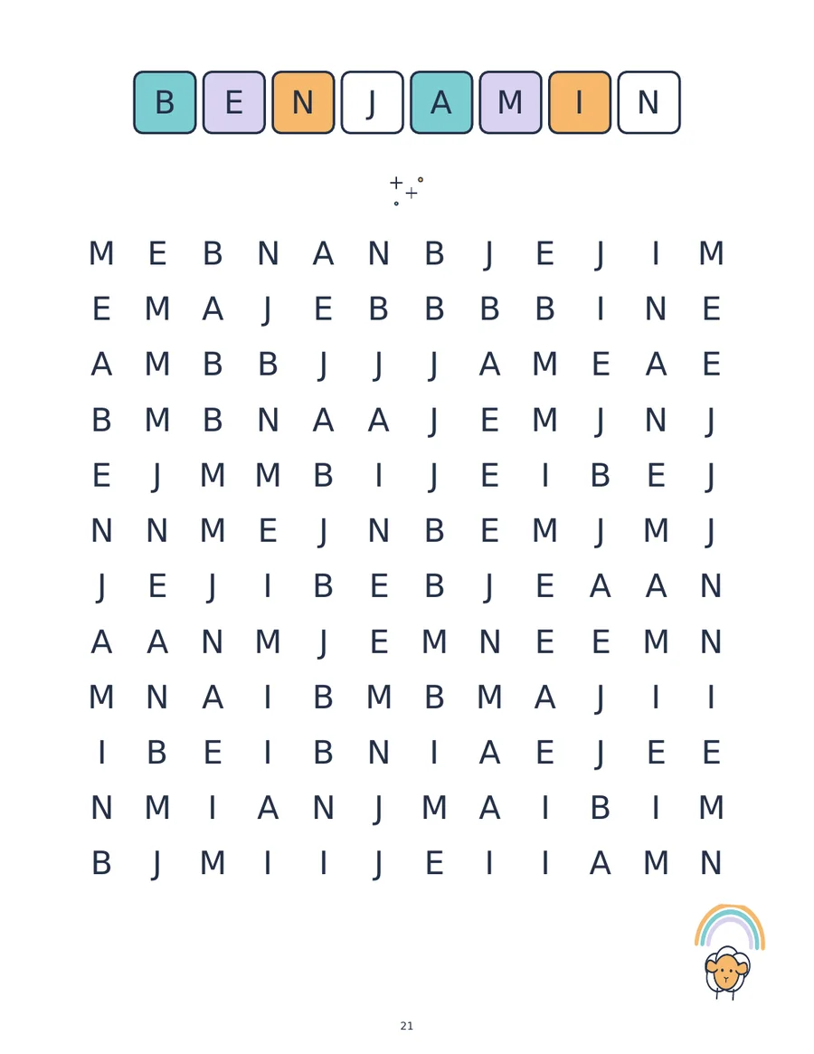 Benjamin word search puzzle page