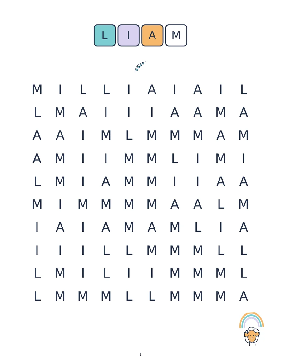 Liam word search puzzle page